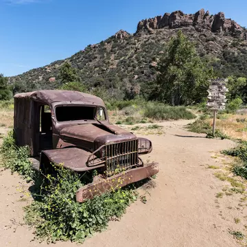 A rusted truck once featured on the TV series “M*A*S*H” photographed in Malibu Creek State Park