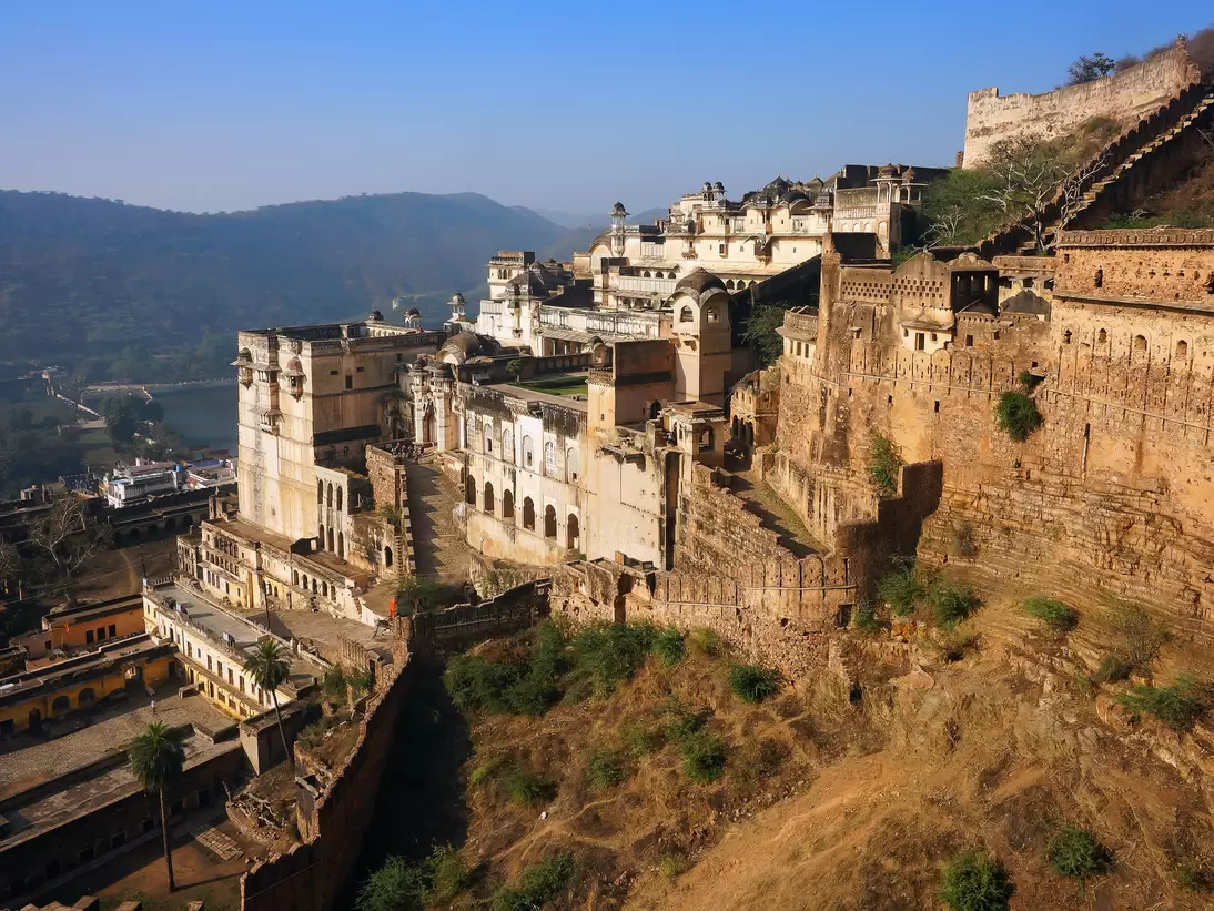 Sweeping view of Taragarh fort in Bundi city in Rajasthan, India.