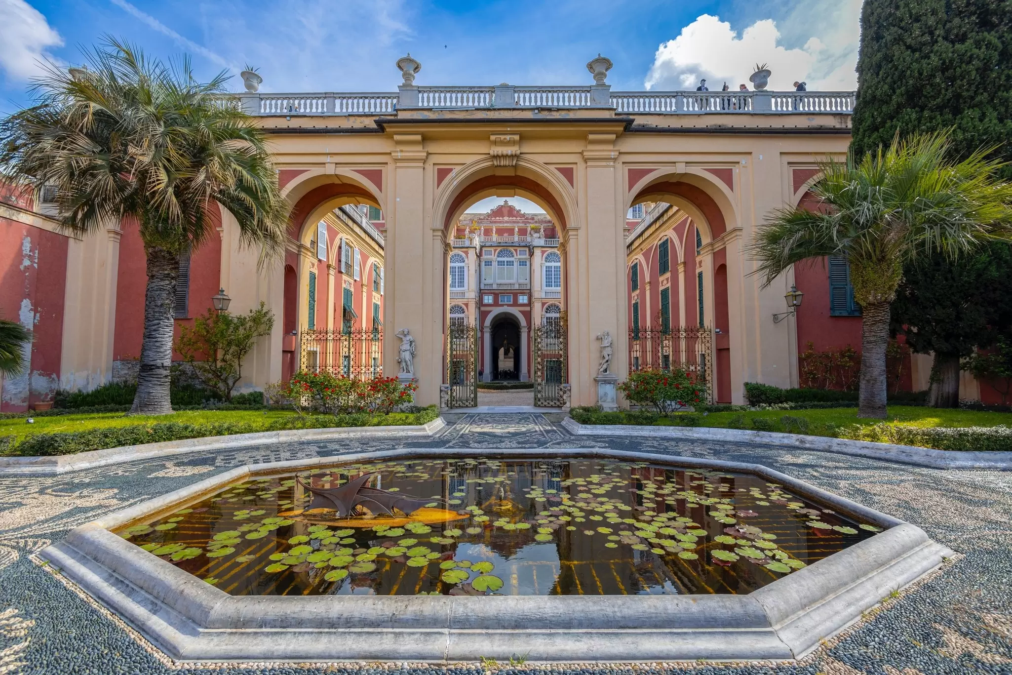 The entrance to the garden of the Royal Palace in Genoa, Italy