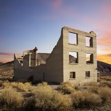 A crumbling remnant in the ghost town of Rhyolite near Death Valley.
