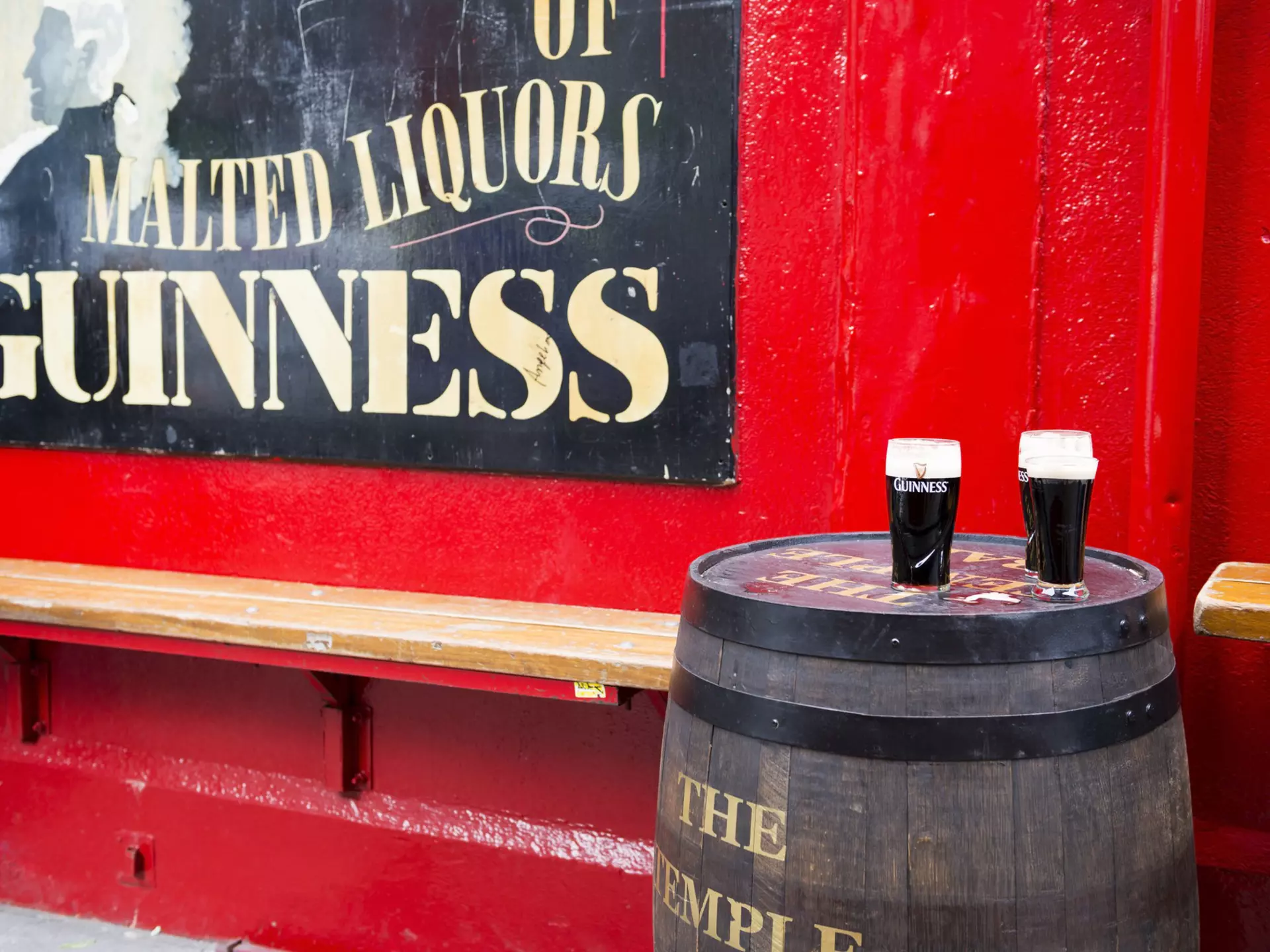 Dublin, Ireland - May 31, 2013: Pints of Guinness beer sit on a barrel outside Temple Bar, established in 1840 and located in the Temple Bar district of Dublin.
478999387
Guinness, Pub, Temple Bar, Building Exterior, No People, Stout, Facade, Color Image, Glass, Drinking, Relaxation, Red, Irish Culture, Famous Place, Pint Glass, Horizontal, Dublin - Ireland, County Dublin, Republic of Ireland, Northern Europe, Western Europe, Europe, Bar, Beer, Alcohol