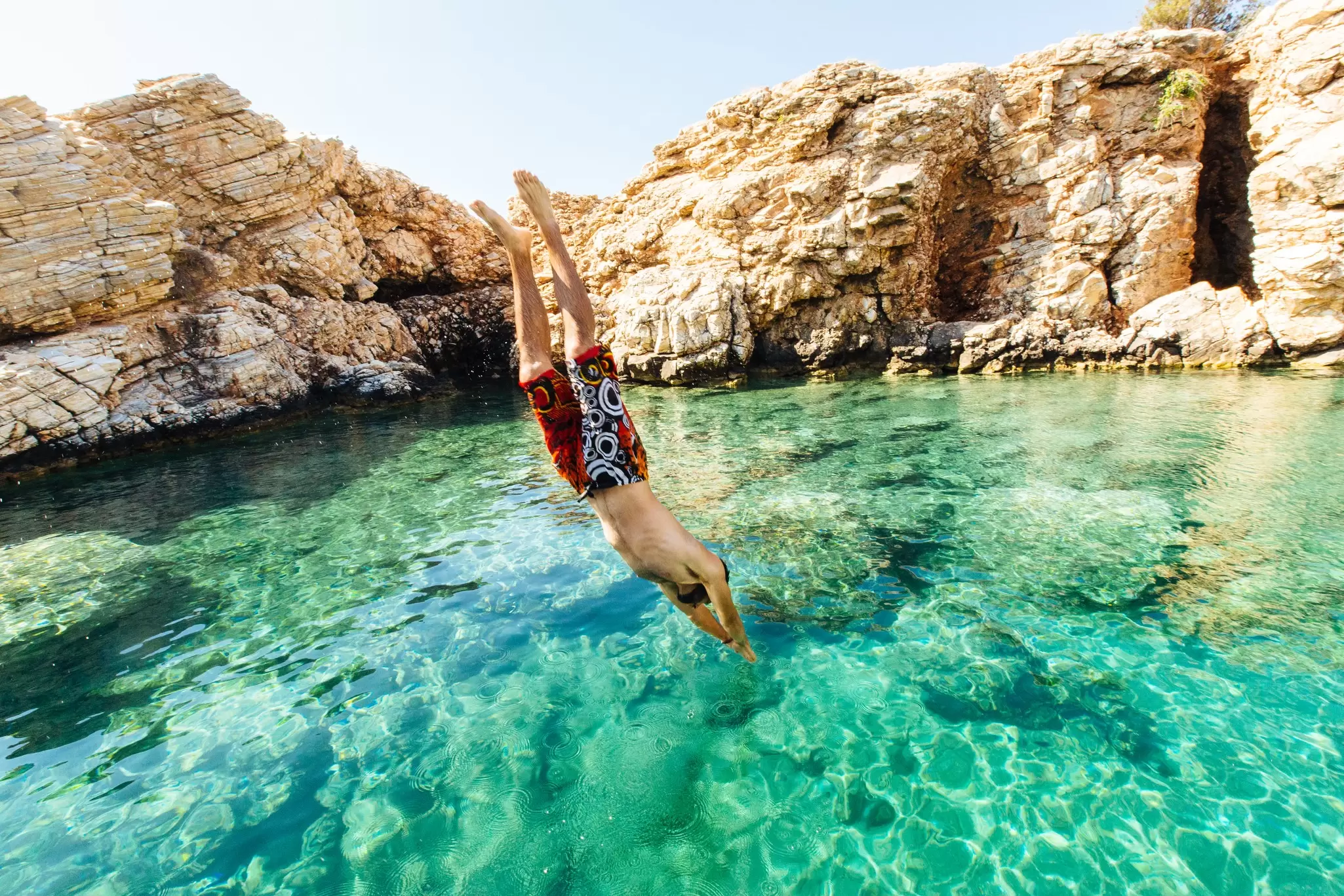 The clear waters of the Greek islands near Mykonos