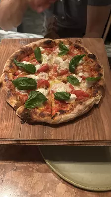 a large red sauce pizza