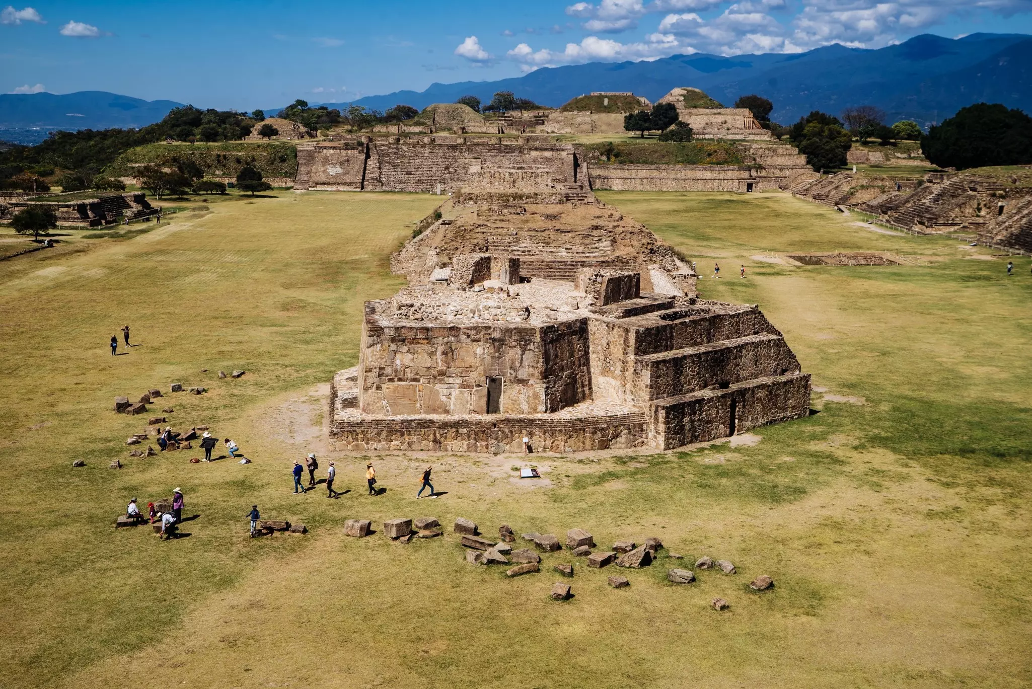 Aerial view of Monte Albán, an ancient Zapotec archaeological site in Oaxaca, Mexico