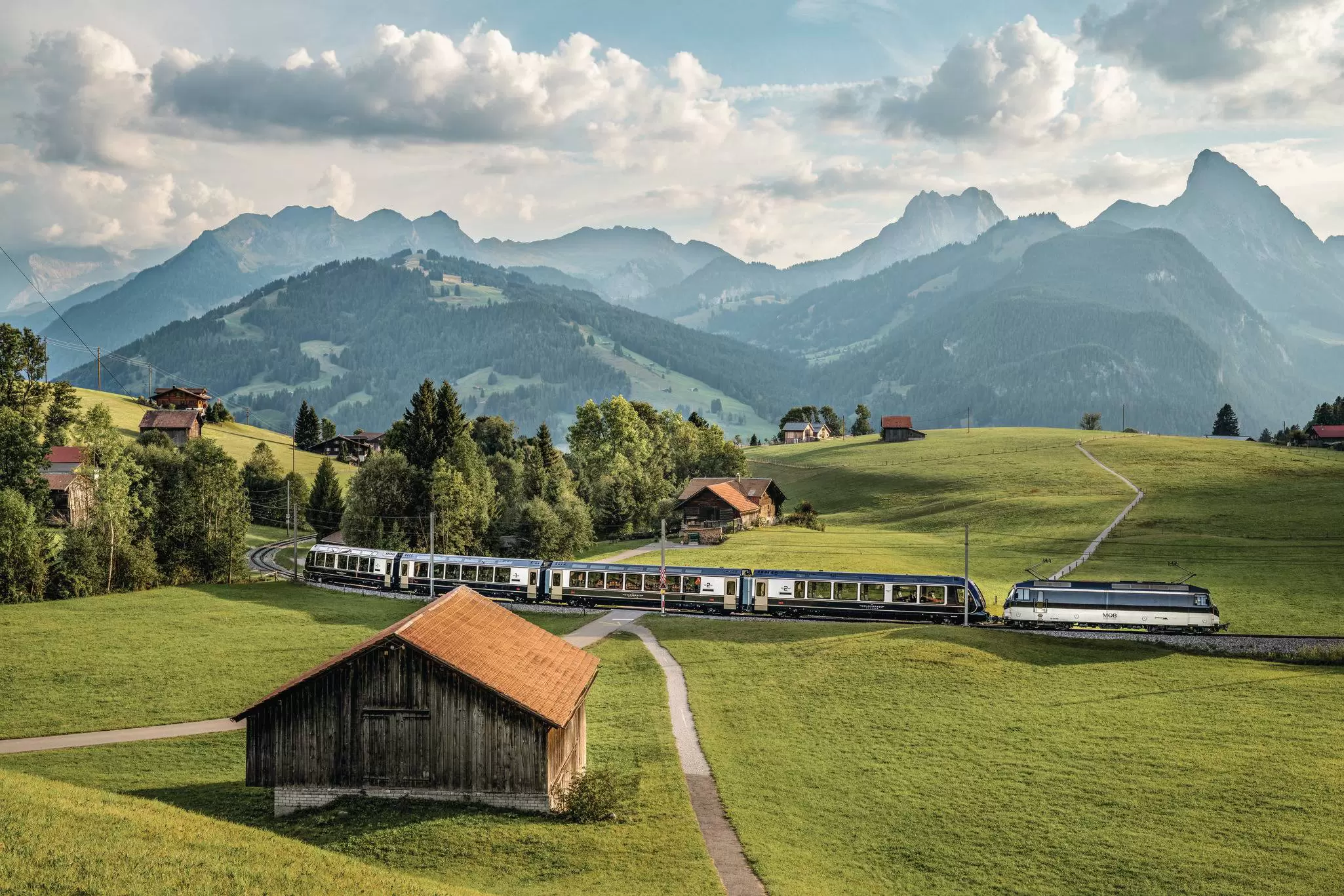 View of Lake Brienz from a window of Golden Pass Panoramic train, destined for Lucerne, Switzerland.