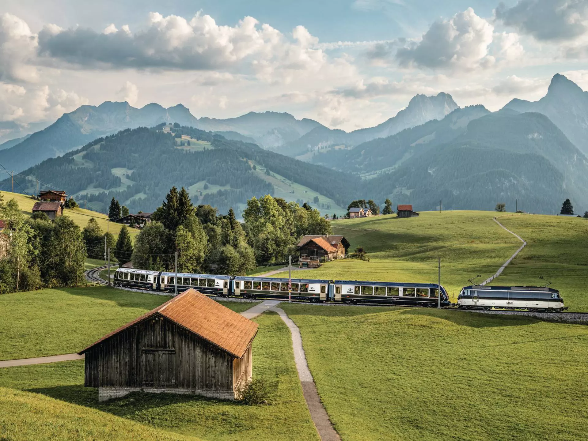 View of Lake Brienz from a window of Golden Pass Panoramic train, destined for Lucerne, Switzerland.