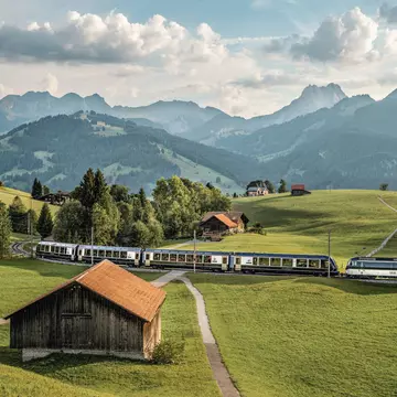 View of Lake Brienz from a window of Golden Pass Panoramic train, destined for Lucerne, Switzerland.