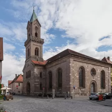Facade of St. George Church in the center of the old town of Dinkelsbühl in Bavaria, Germany.