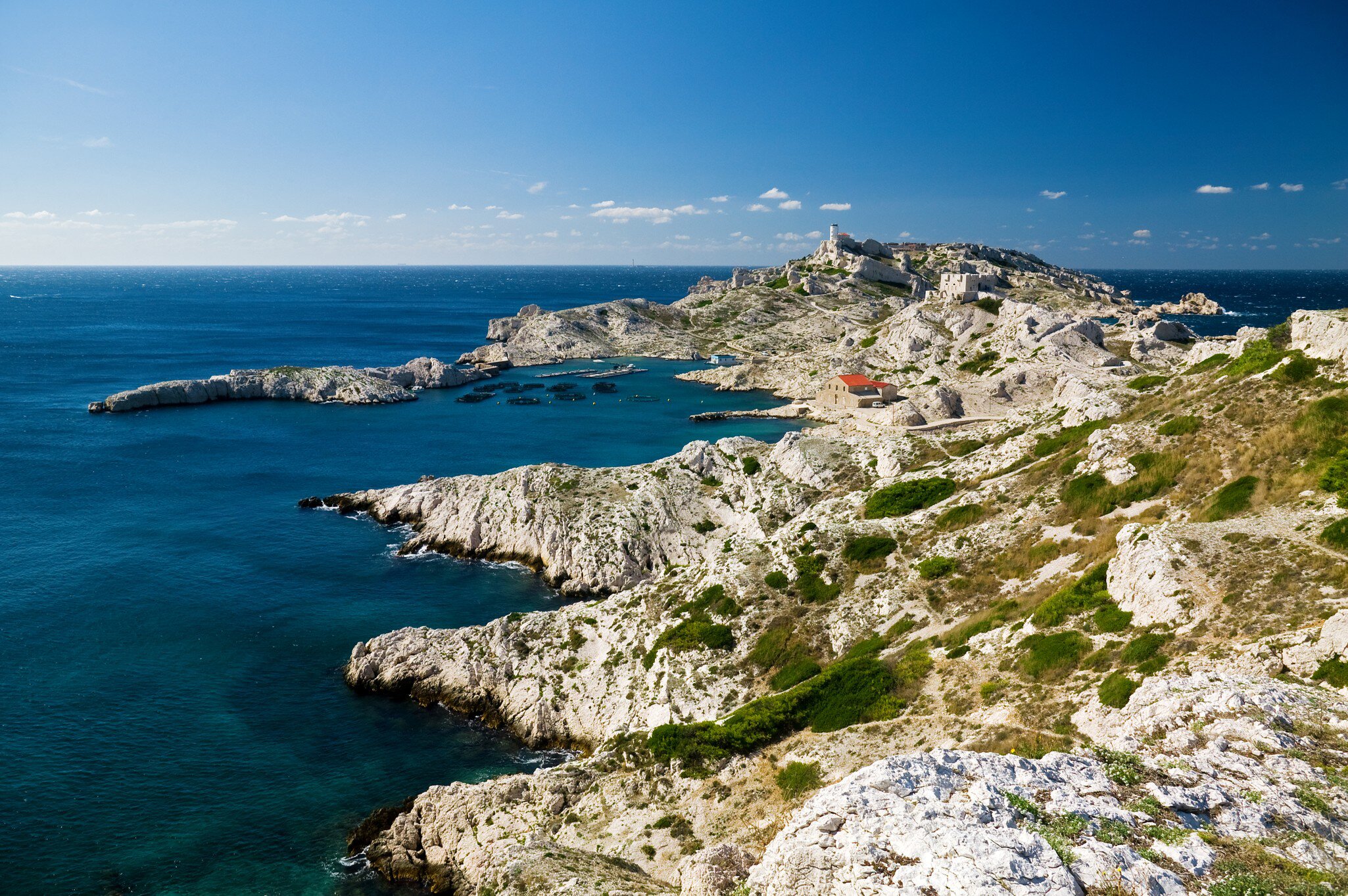 Aerial view of Îles du Frioul (Frioul Islands) in Marseille, France.