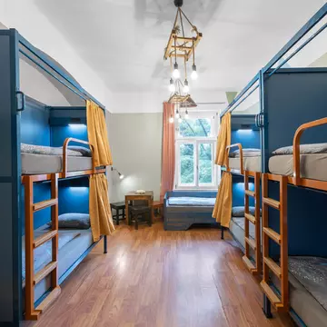A shared room in Hostel ELF in Prague. Hostel ELF