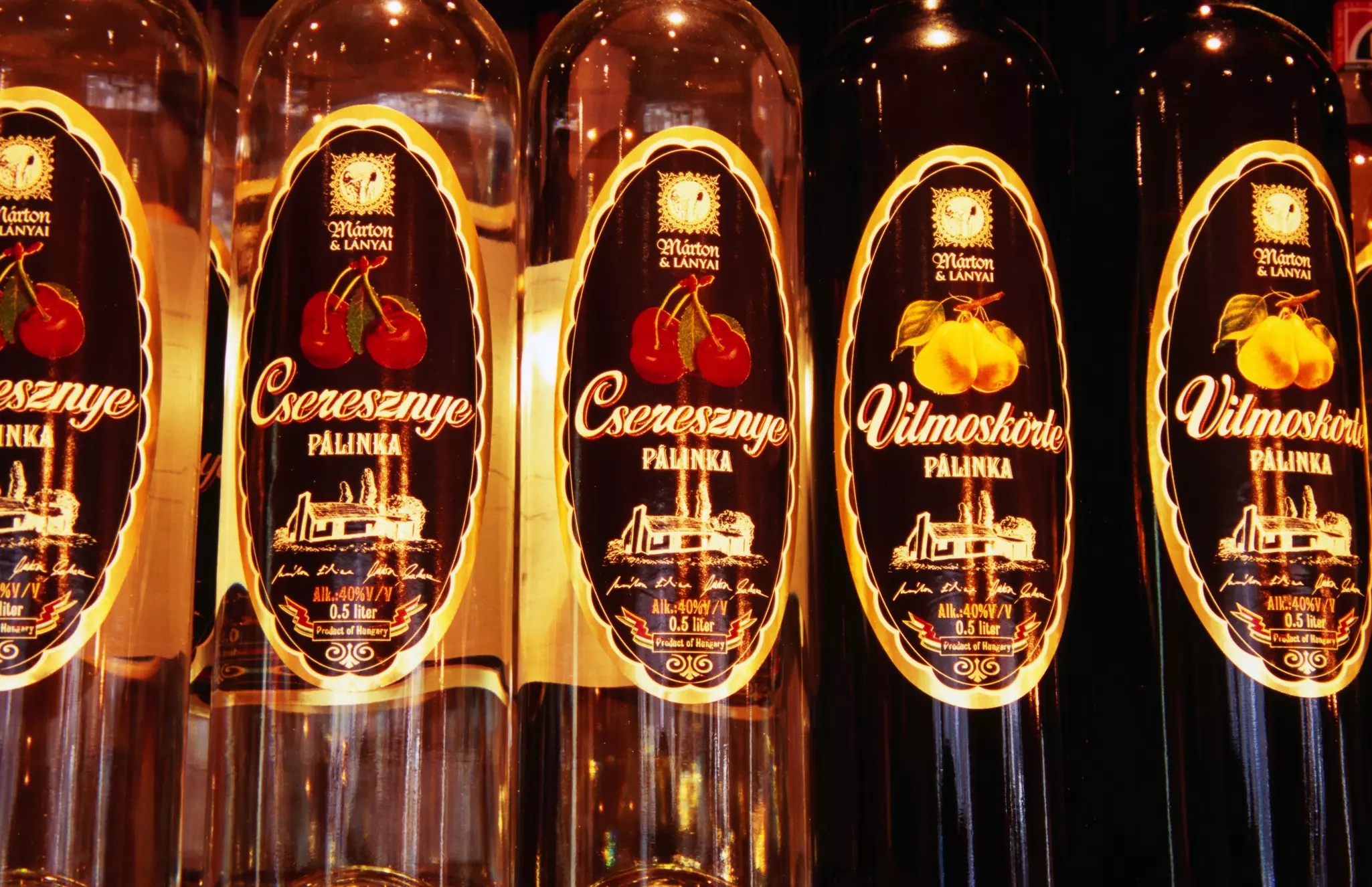 Palinka (brandy) bottles, Magyar Palinka haz, Jozsefvaros.