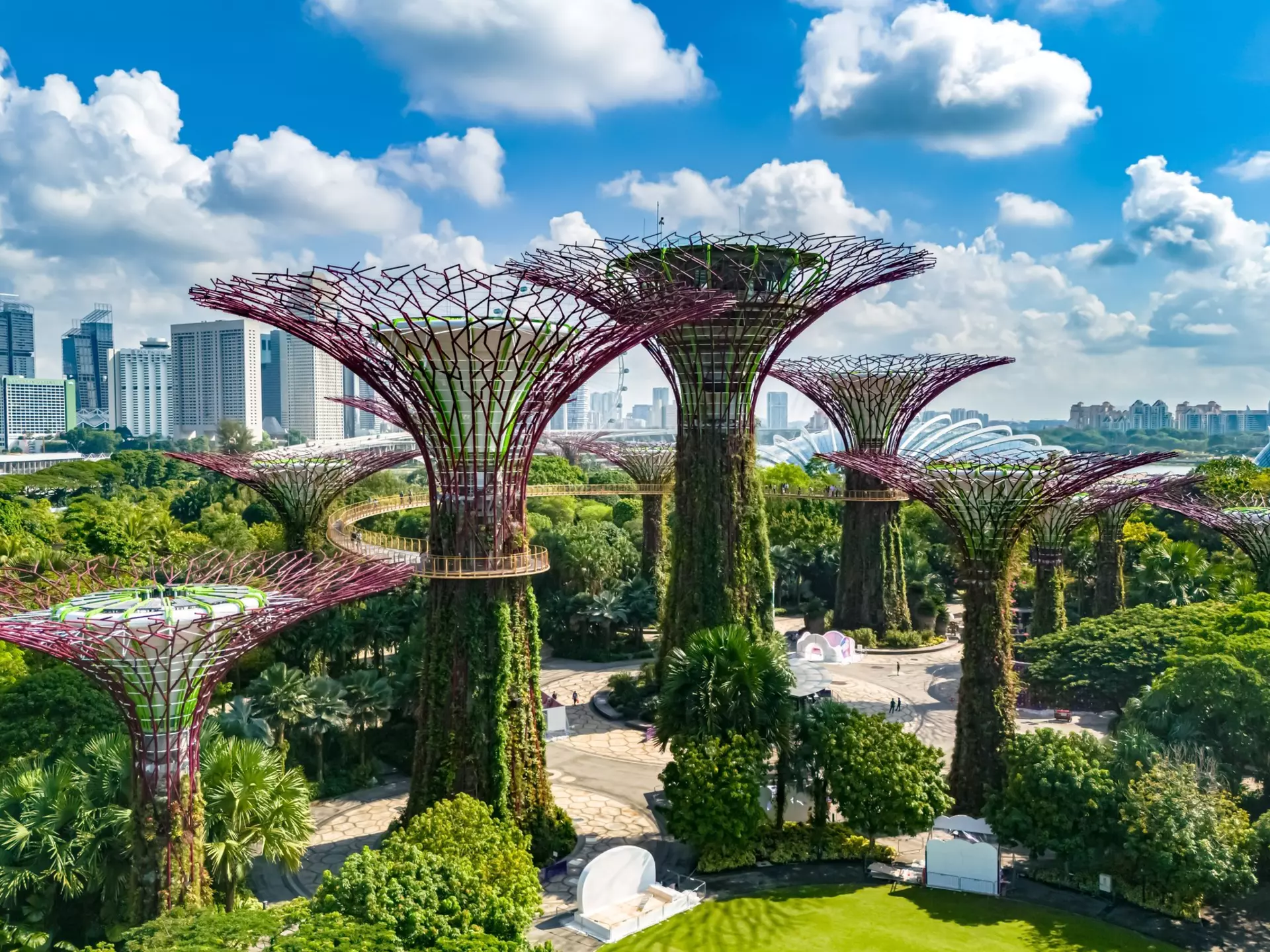 The futuristic skyline of the Gardens by the Bay in Singapore.
