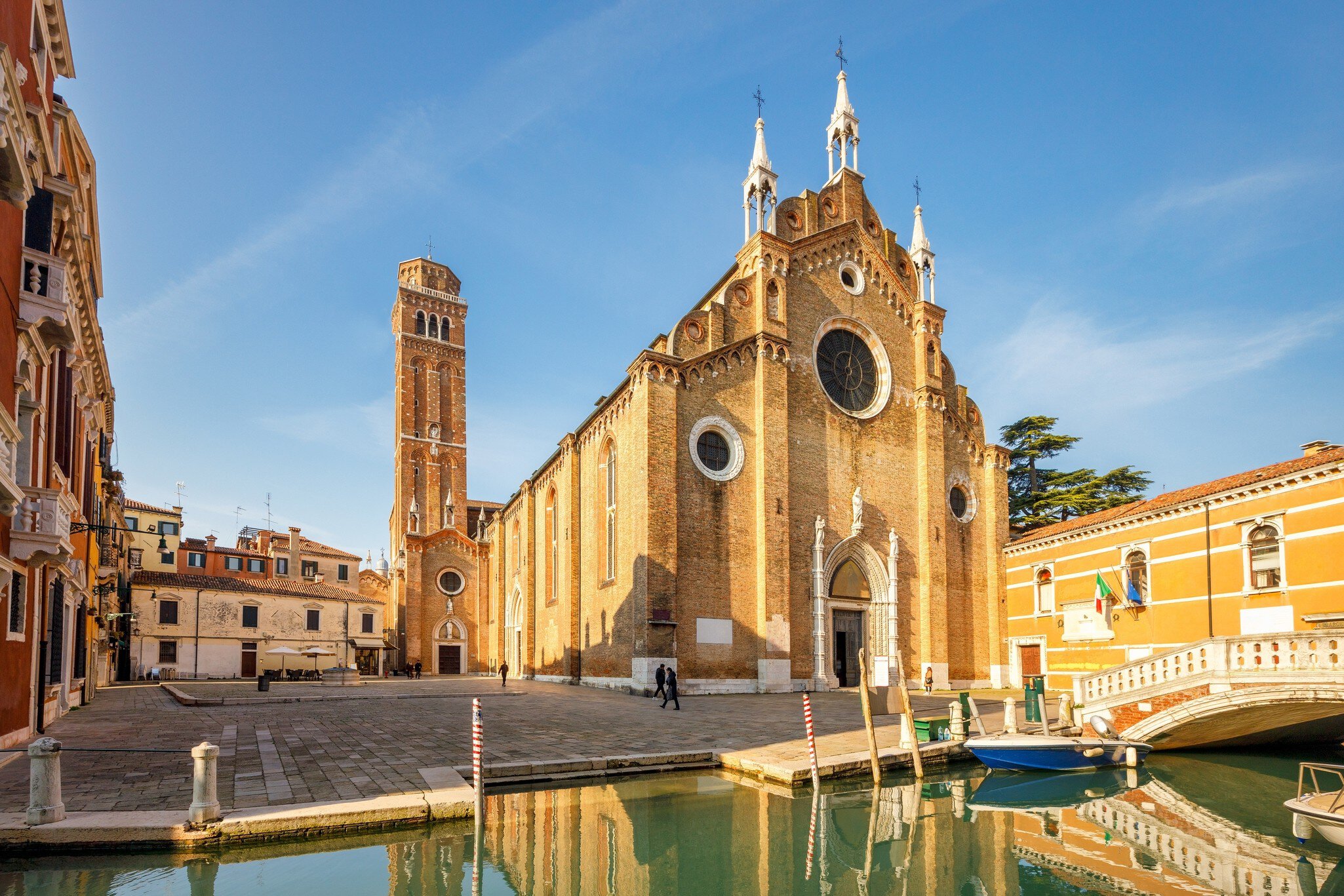 Exterior of the Basilica di Santa Maria Gloriosa dei Frari, a church in Venice, Italy.