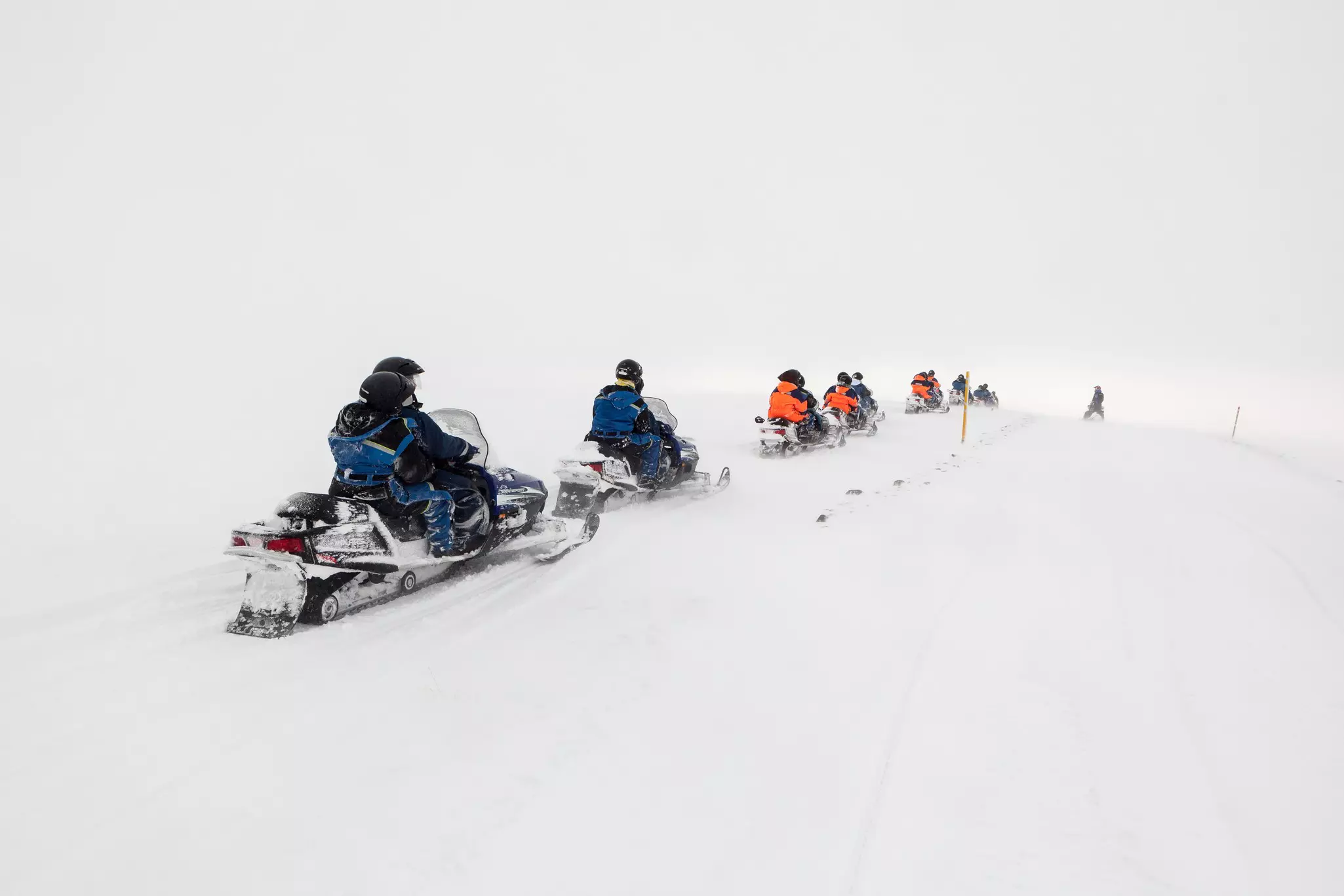 Snowmobiling on Langjökull glacier in Iceland