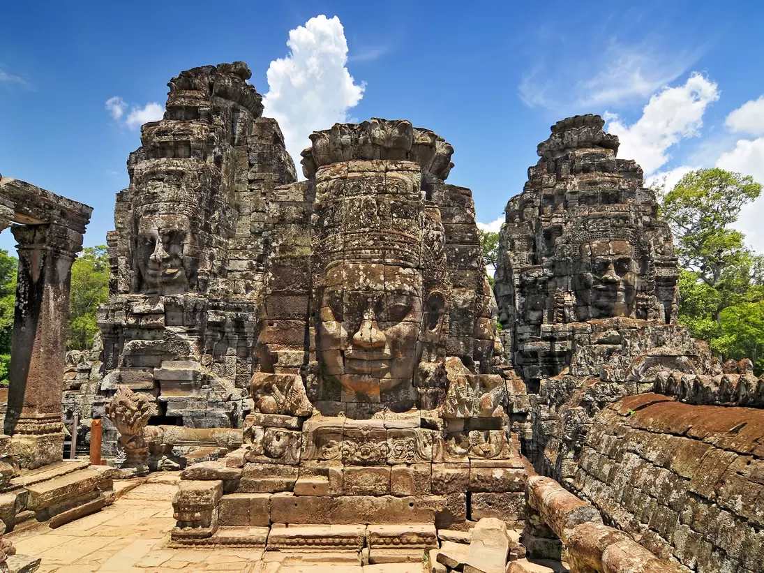 Face towers depicting Bodhisattva Avalokiteshvara, Bayon temple in Angkor, Cambodia., License Type: media, Download Time: 2025-04-25T14:30:30.000Z, User: comptonsheldon109, Editorial: false, purchase_order: 56530 - Guidebooks, job: Global Publishing WIP, client: Cambodia 14, other: Compton Sheldon