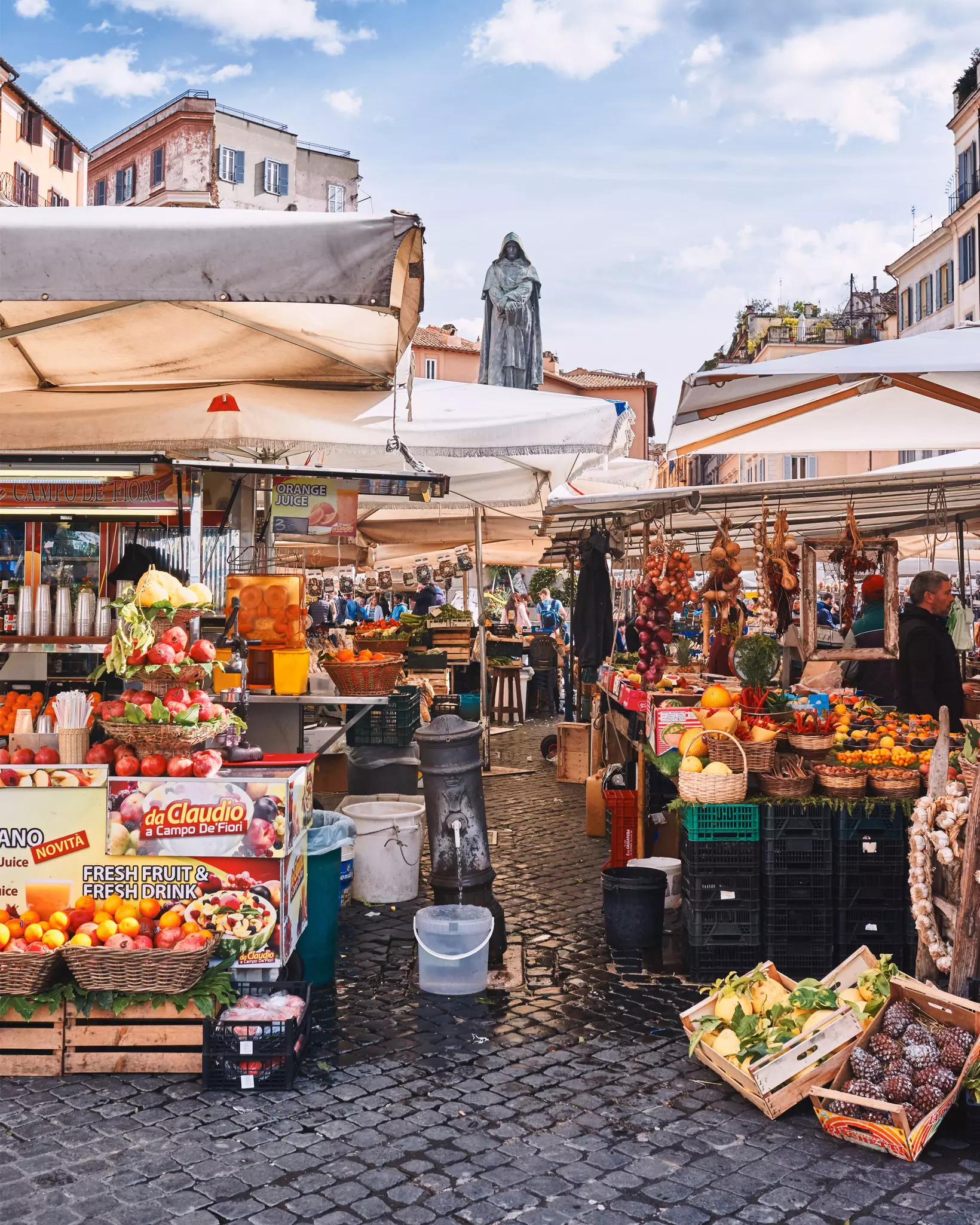 Italy, Rome, March 8/ 2018 traditional outdoor food market of Campo de Fiori (fields of flower)