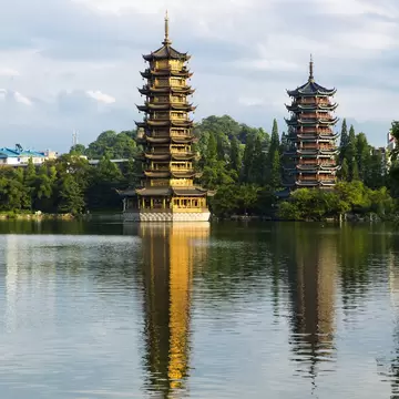 Sun and Moon Pagodas. Beautiful view of the twin pagodas in Guilin, China, License Type: media, Download Time: 2026-09-02T15:50:23.000Z, User: LP_NZhan, Editorial: false, purchase_order: 65050 - Digital Destinations and Articles, job: App Content, client: Lonely Planet App, other: Nadine Zhan