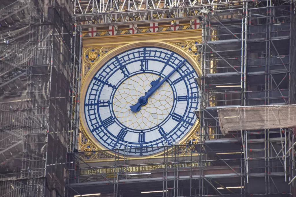 The restored clock face of Big Ben in London, England