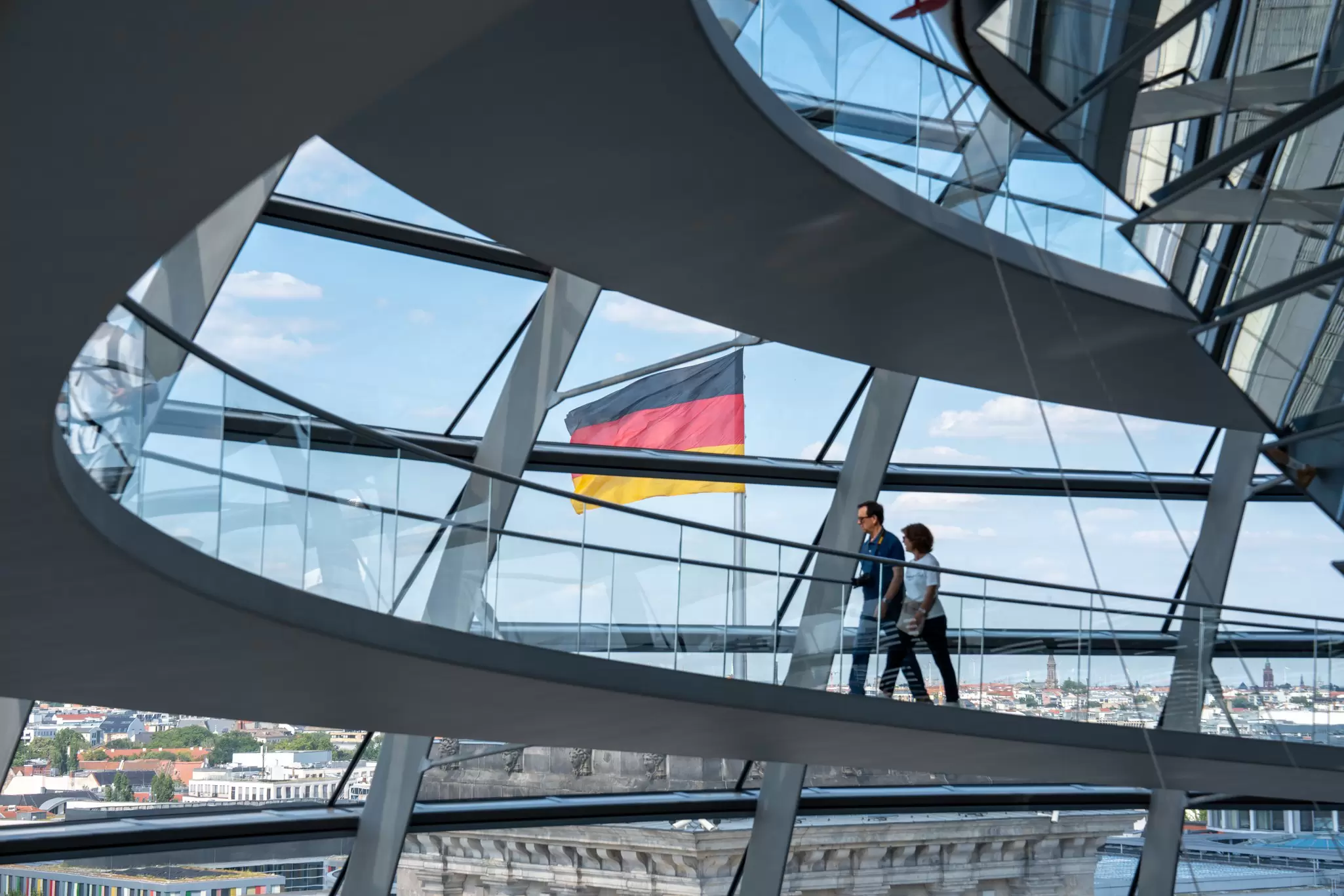Visitors walk the dome in the Reichstag building in Berlin, Germany.