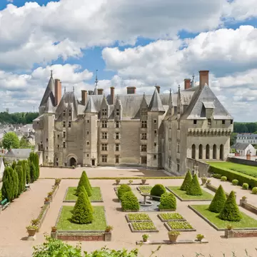 Panoramic view of the castle, garden and town Langeais. Loire Valley, France.     