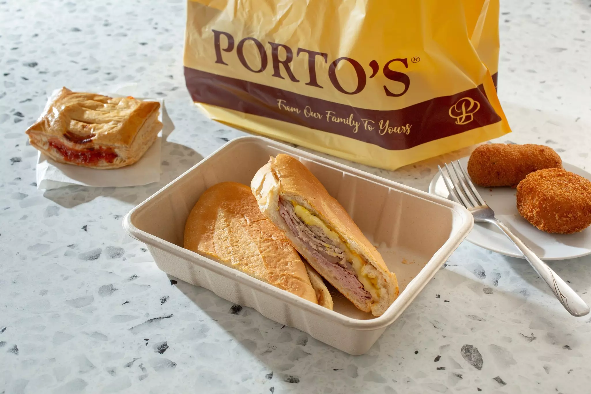 A view of a Porto's Bakery combo meal, Los Angeles