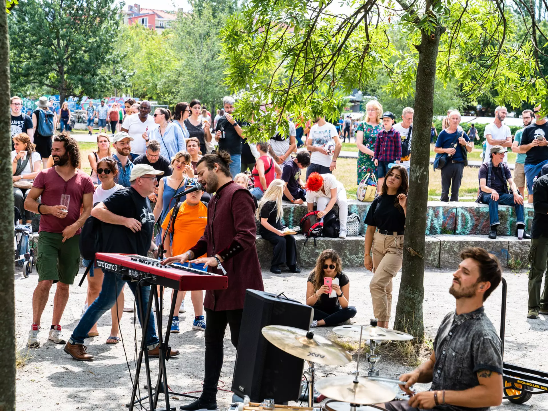 Sunday in the Mauer park - people watching street artists performance. Mauerpark is a public park in the Prenzlauer Berg district.