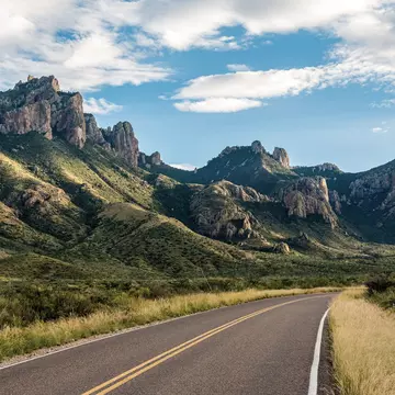 The road past the Chisos Mountains in Big Bend National Park, Texas. imagoDens/Shutterstock