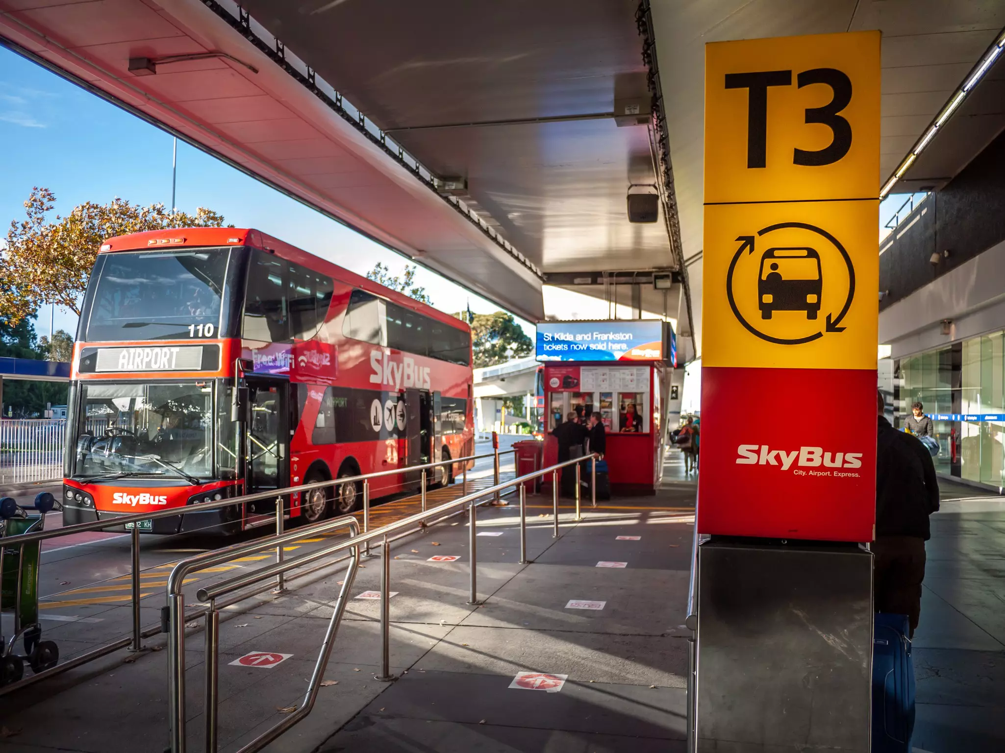 A Skybus service arrives at Melbourne's Tullamarine Airport, Australia.