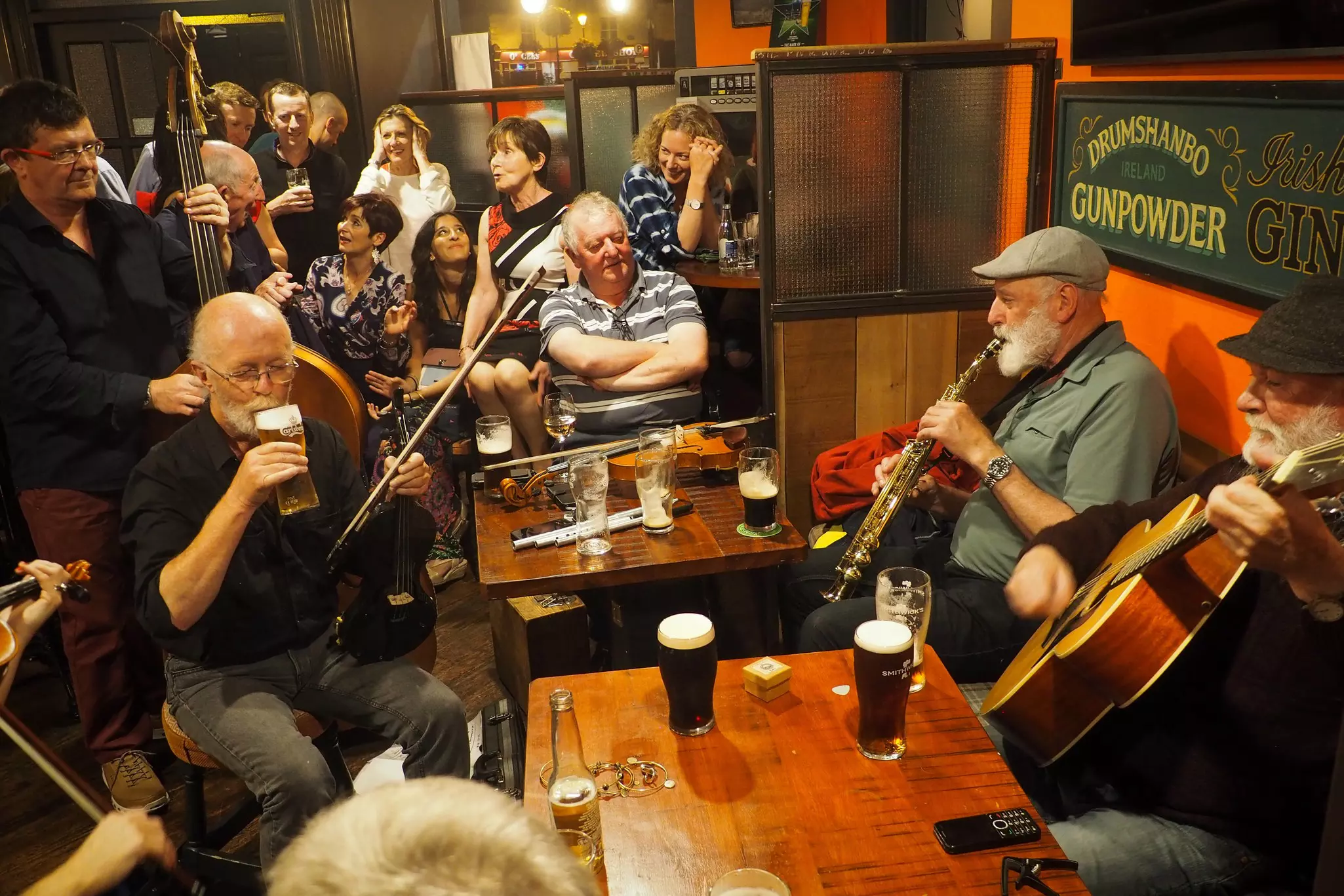 Trad musicians having a session at An file Bar in Westport, Co Mayo. 