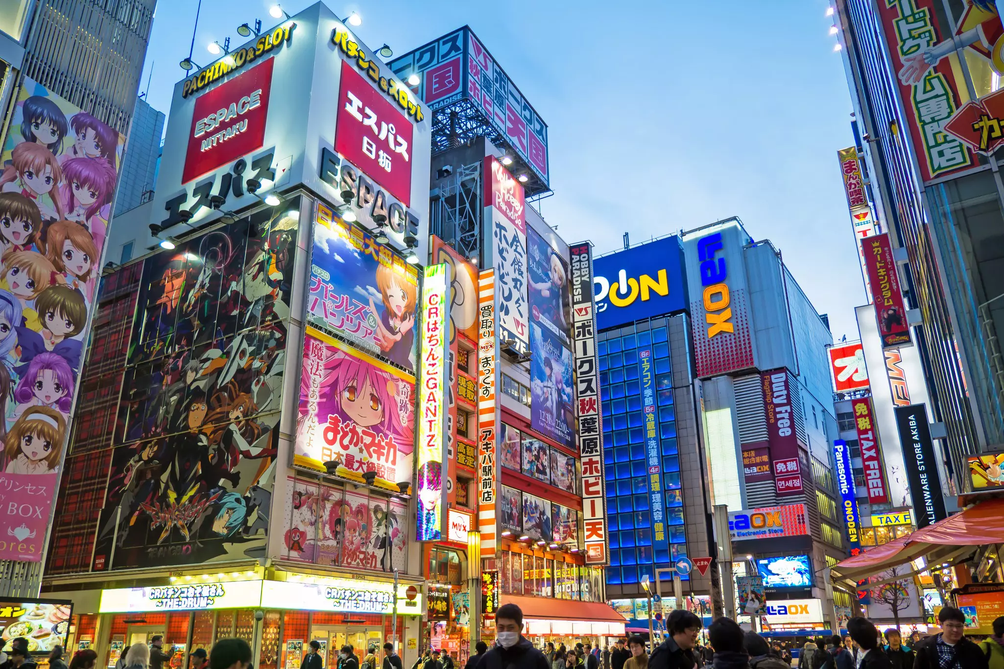 Manga billboards in a shopping street in Akihabara in Tokyo, Japan.