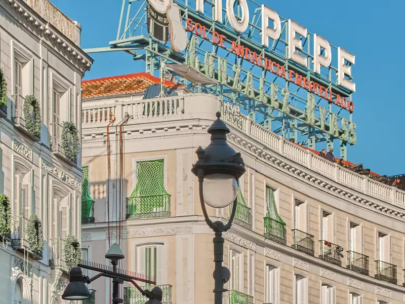 Sol metro entrance, with the famous Tio Pepe sign in the background.