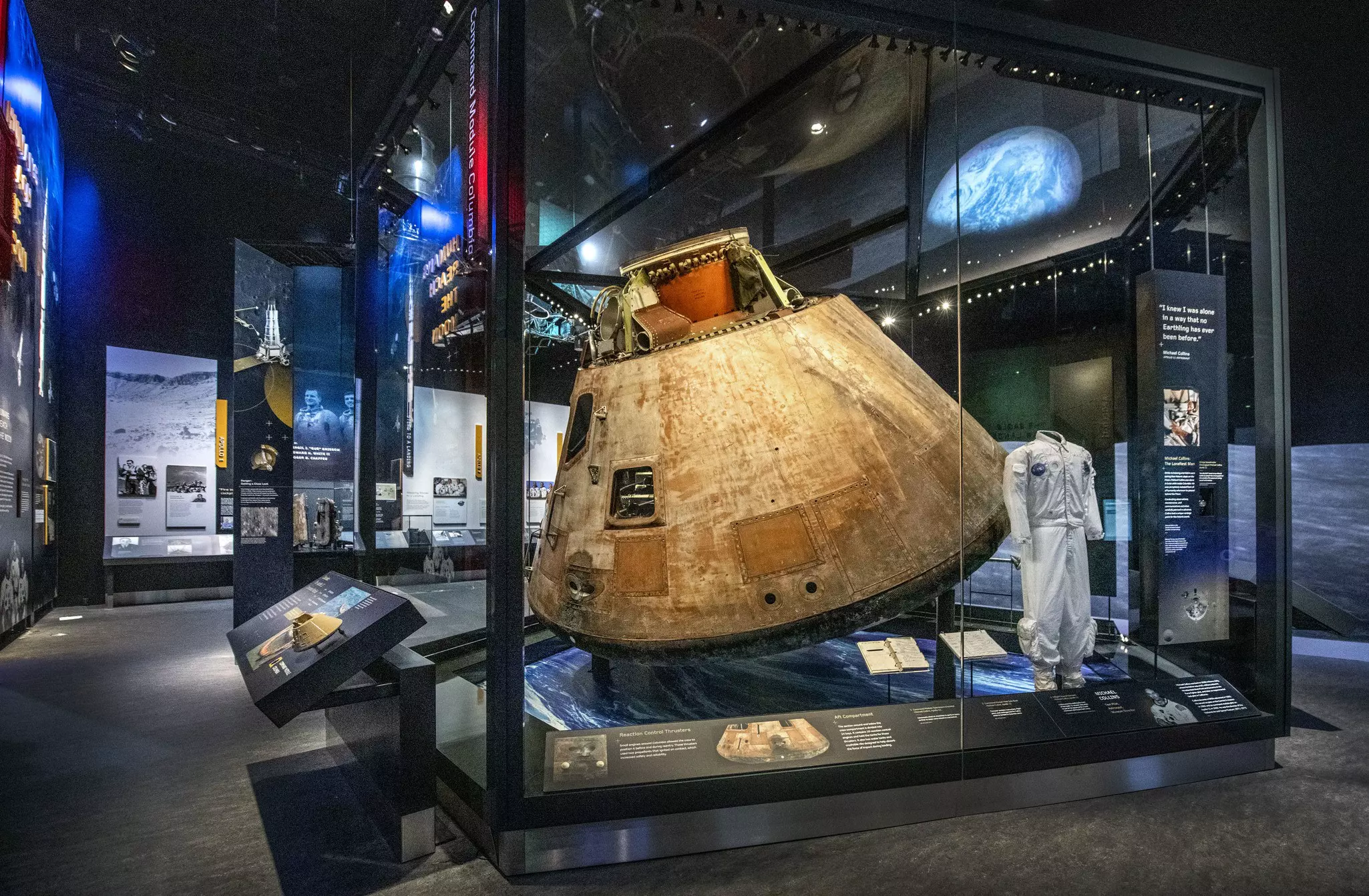 The Apollo 11 Command Module in the “Destination Moon” gallery at the Smithsonian Air and Space Museum in Washington, DC.