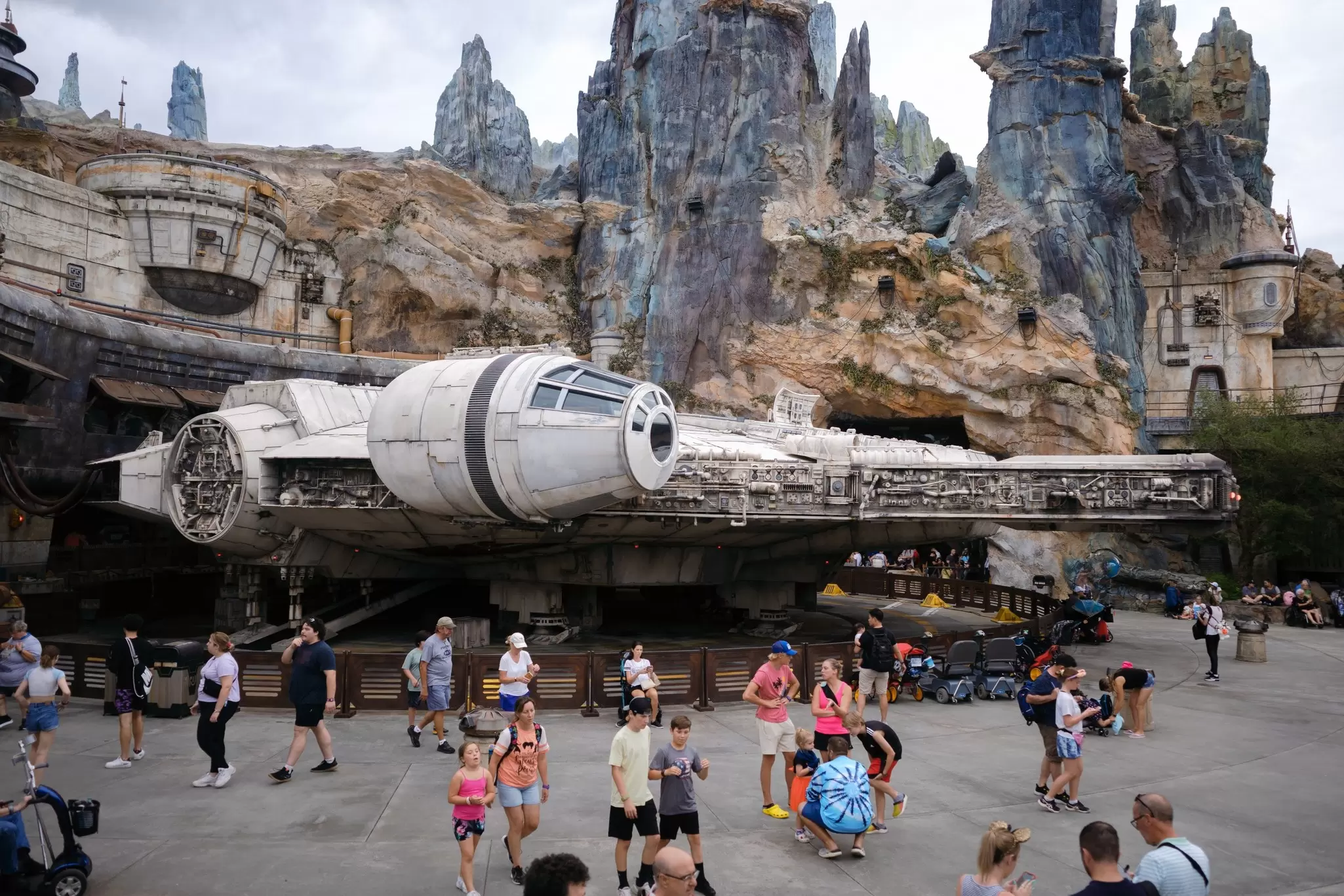 View of the Millennium Falcon ship at Star Wars: Galaxy's Edge in Orlando, Florida.