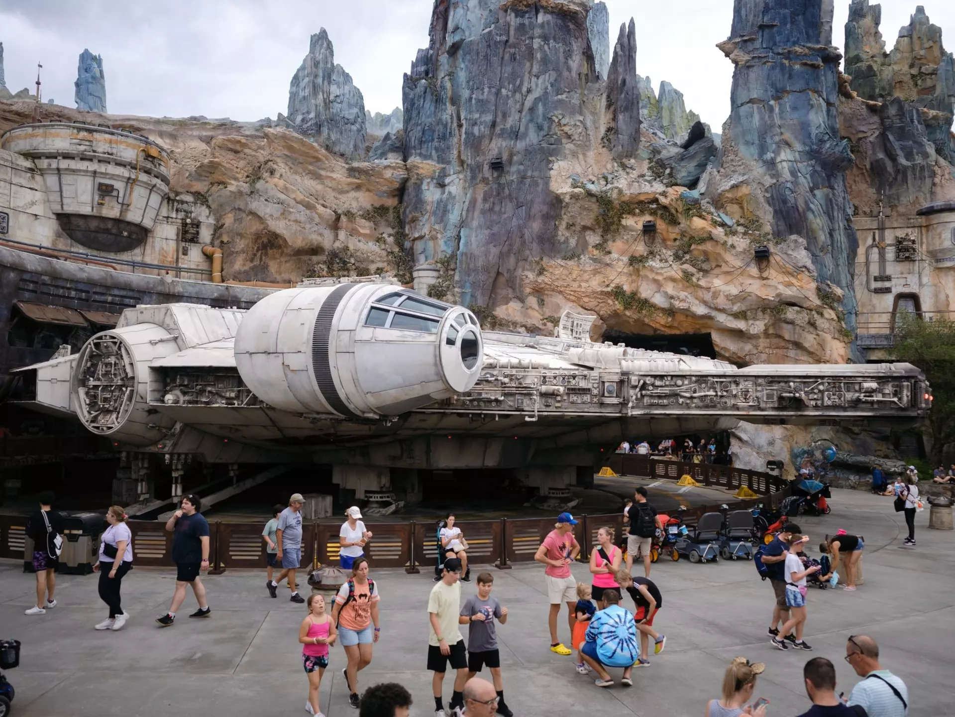 View of the Millennium Falcon ship at Star Wars: Galaxy's Edge in Orlando, Florida.