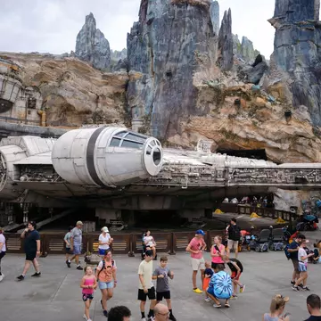 View of the Millennium Falcon ship at Star Wars: Galaxy's Edge in Orlando, Florida.