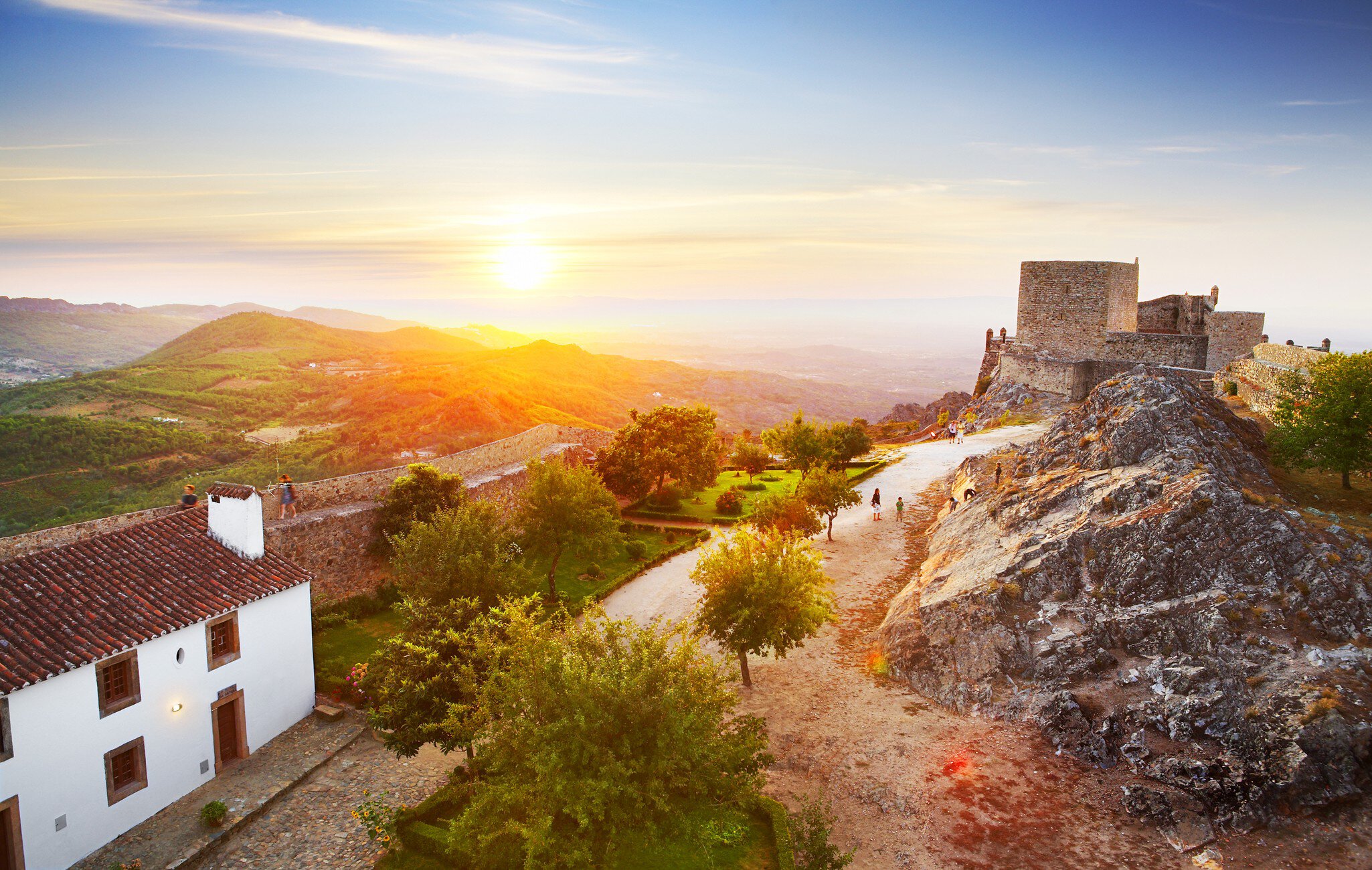 Overview of hilltop citadel of Marvao in Serra de Sao Mamede mountains.