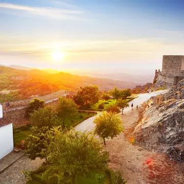 Overview of hilltop citadel of Marvao in Serra de Sao Mamede mountains.
