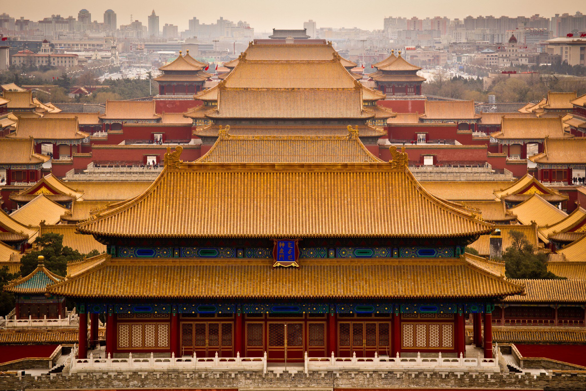 Aerial view of the Forbidden City in Beijing, China.