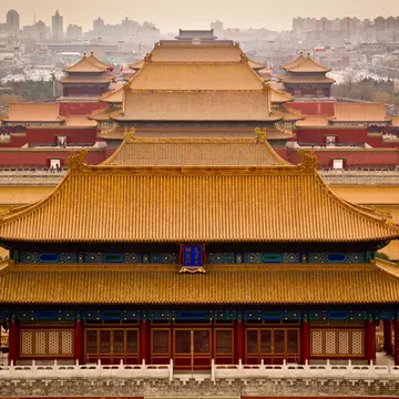 Aerial view of the Forbidden City in Beijing, China.