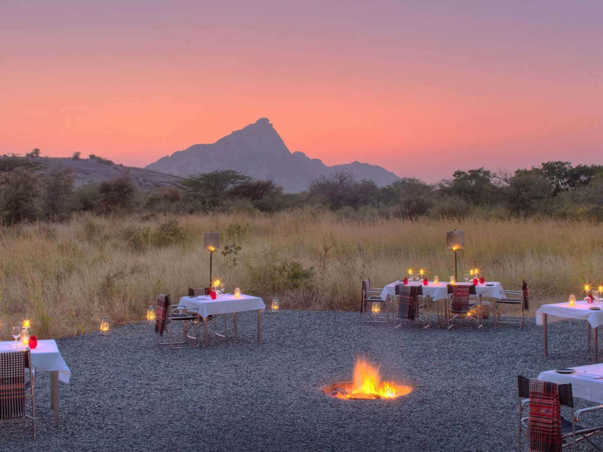 Granite rock formations overlook the safari camp at Suján Jawai. Suján Jawai