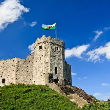 View of the Norman shell keep at Cardiff Castle in Cardiff, Wales.
