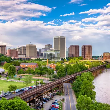 Richmond, Virginia, USA downtown skyline on the James River.