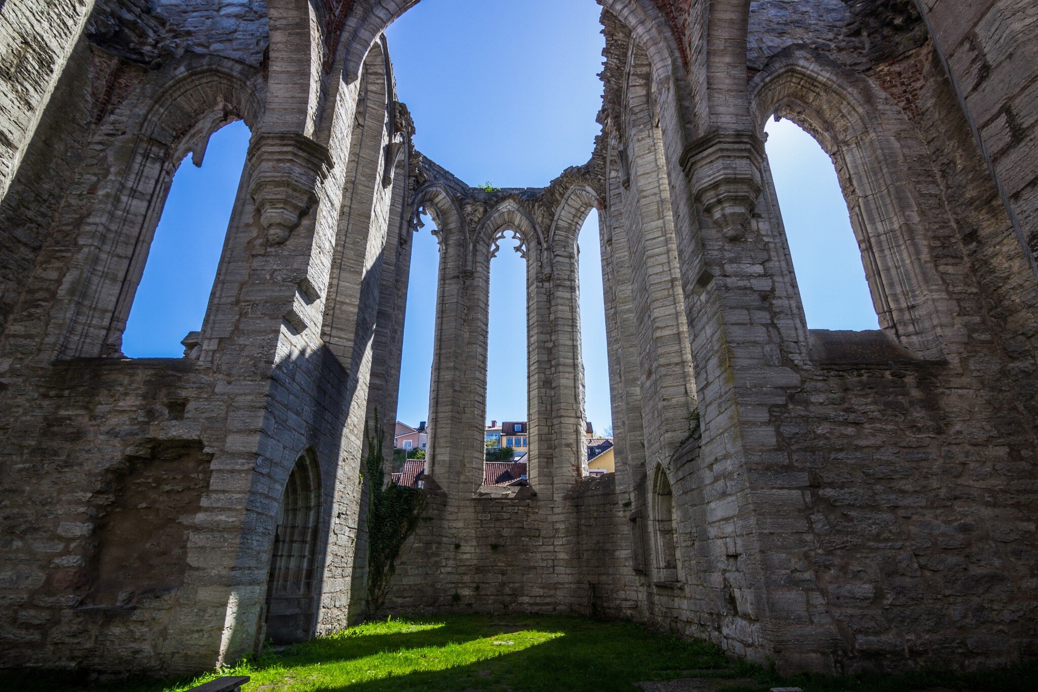 View of the ruins of Sankta Karin Cathedral in Visby on the island of Gotland, Sweden.