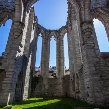 View of the ruins of Sankta Karin Cathedral in Visby on the island of Gotland, Sweden.