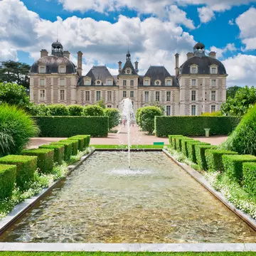 View of Cheverny Chateau from apprentice's garden, Loire Valley, France.