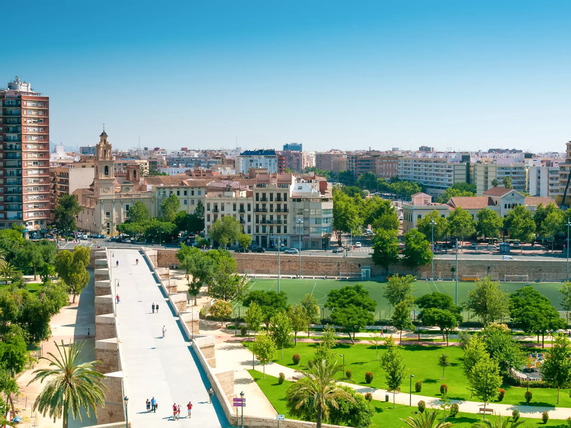 VALENCIA, SPAIN- JULY 06, 2015: Park Turia in Valencia, Spain. Park made in old riverbed
aerial, architecture, blue, bridge, building, center, church, city, cityscape, district, europe, european, famous, garden, green, historical, landmark, lawn, outdoor, panorama, park, sightseeing, sky, skyline, spain, spanish, summer, tourism, town, town-scape, travel, tree, urban, valencia, view
