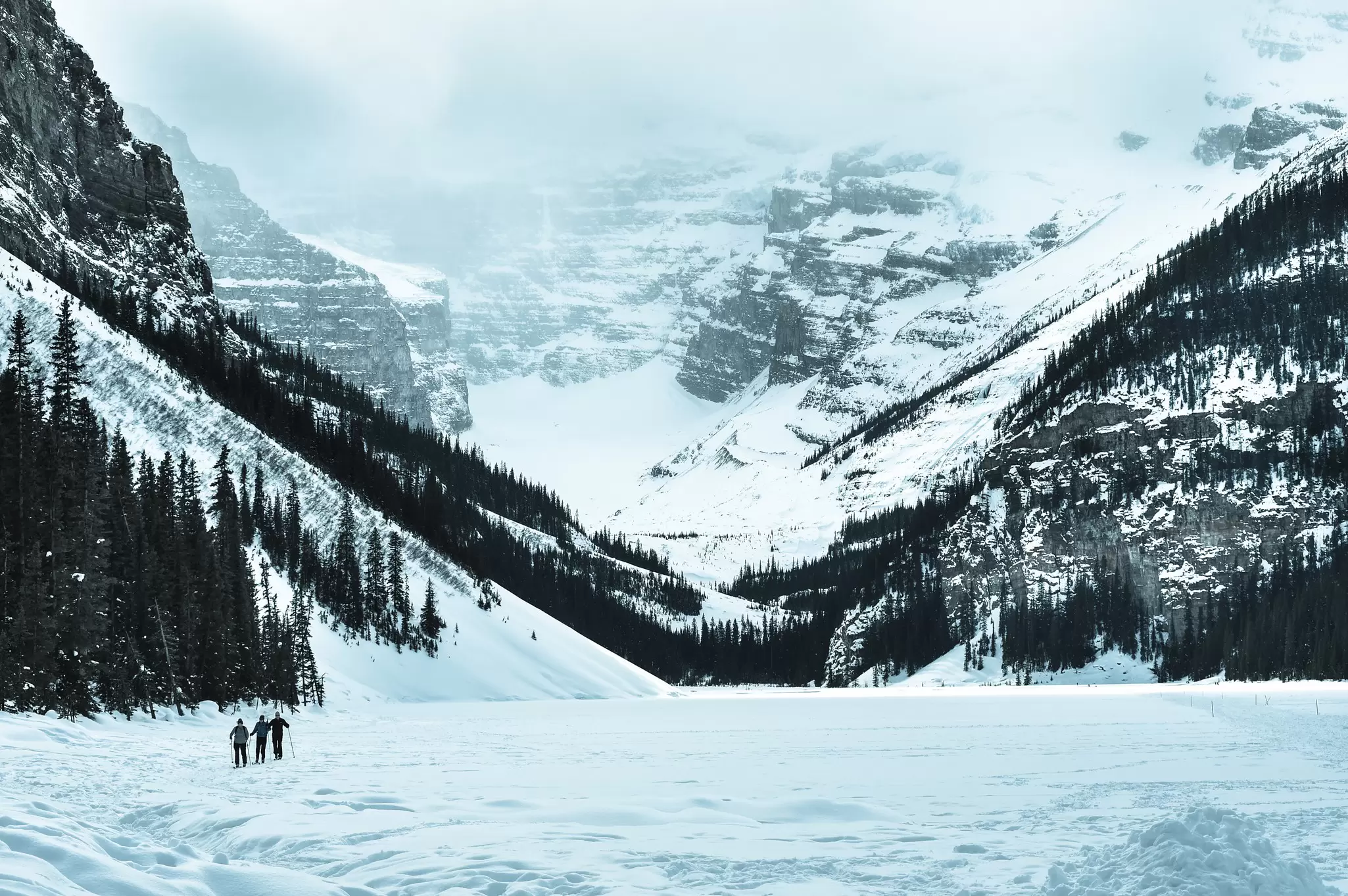 Crosscountry skiers on Lake Louise.