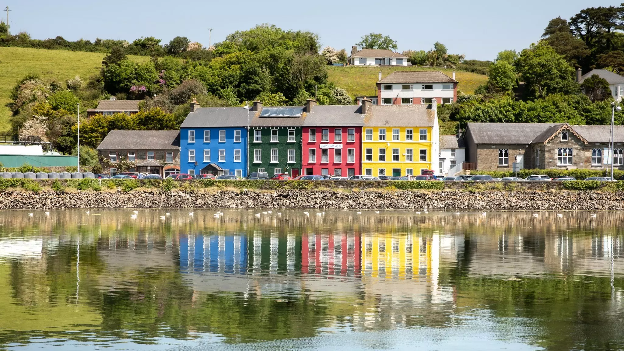 Colorful houses lining a street in Bantry, County Cork. 