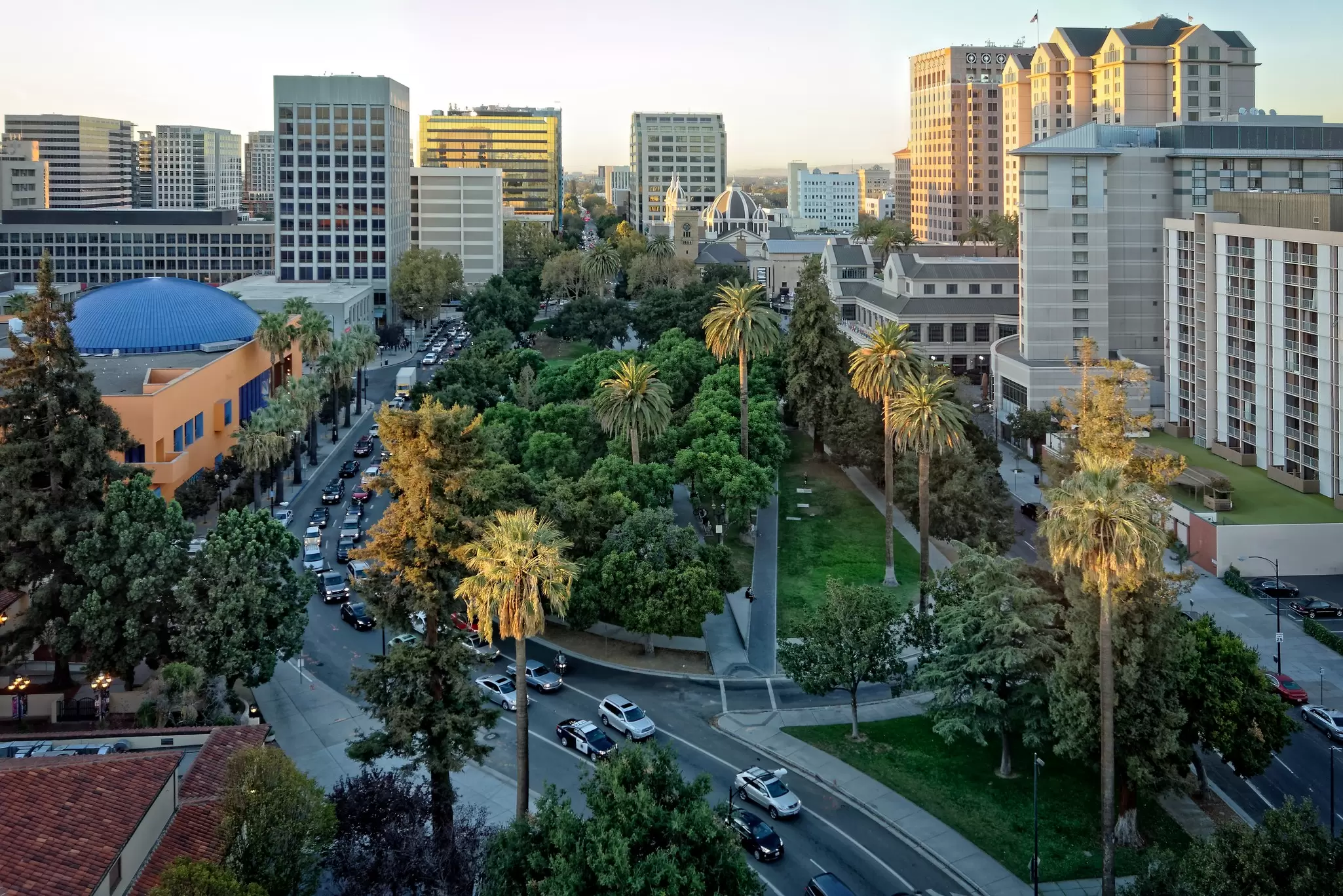 Aerial view of Plaza de Cesar Chavez in San Jose, California