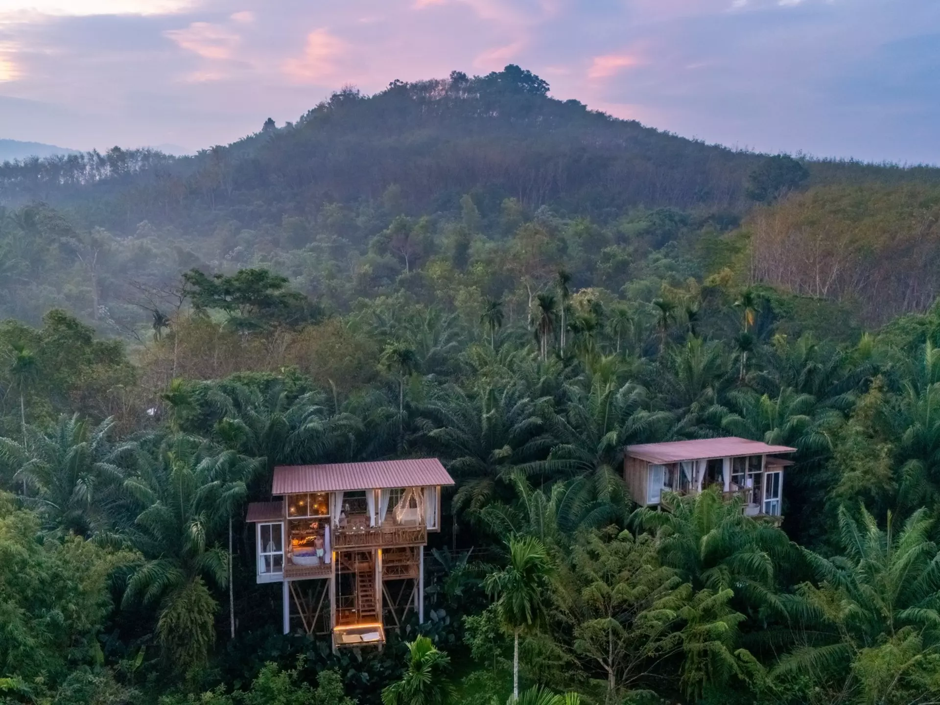 Cabins among trees at Lake Rudolph Campground, Indiana